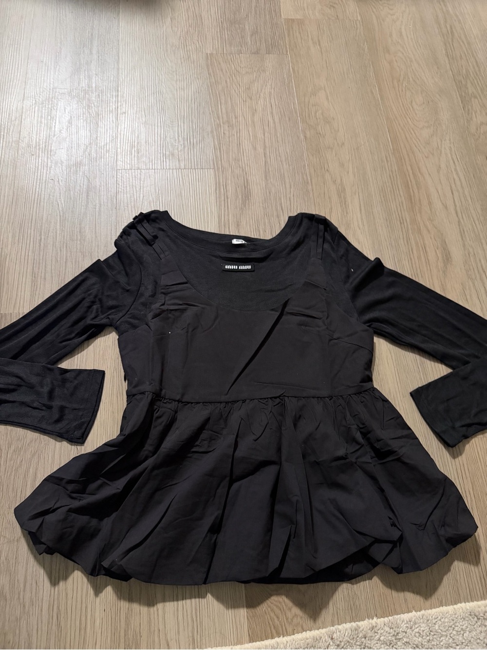 Miu Miu Black Long-Sleeve Peplum Top